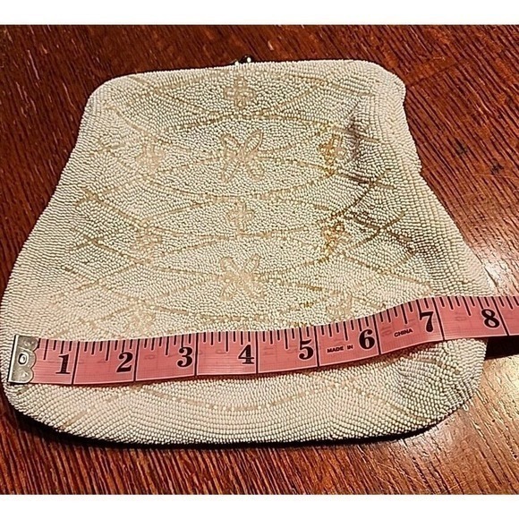 Vtg JOSEF HAND BEADED JAPANESE WHITE CLUTCH PURSE Made Expressly For MAY D&F CO. - Picture 7 of 11